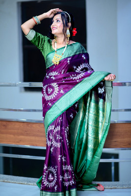 EEFA FASHION Printed Banarasi Jacquard Saree(Purple)