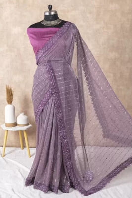Vragi Embellished Bollywood Lycra Blend Saree(Magenta)