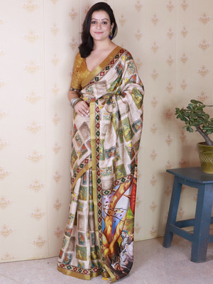 Nayanthara Trends Digital Print Daily Wear Tussar Silk Saree(Gold)
