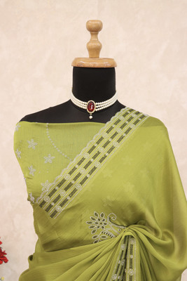 JENNYFEB Embellished Bollywood Pure Silk Saree(Light Green)