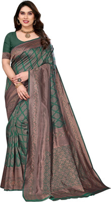 Shubh Mangalam Creation Floral Print Banarasi Jacquard Saree(Green)
