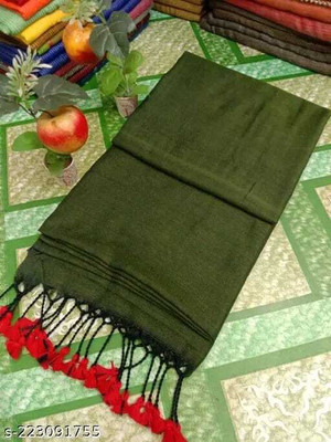 BiswasTextiles Self Design Handloom Cotton Blend Saree(Green)