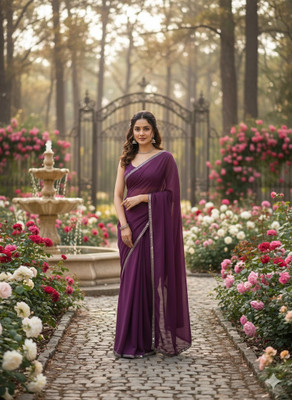 Albira Creation Solid/Plain, Embellished Bollywood Georgette Saree(Purple)