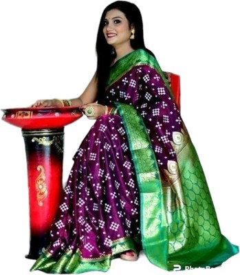 AFabrics Embroidered, Woven Sambalpuri Satin Saree(Purple)