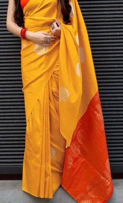 WILLMAKE Embellished, Color Block Bollywood Jacquard, Art Silk Saree(Yellow)