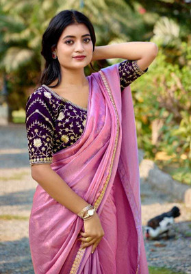 Urvashicreation Embroidered, Solid/Plain Bollywood Crepe Saree(Pink)