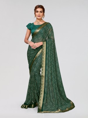 ANIRAV Printed Bollywood Georgette, Lace Saree(Green)