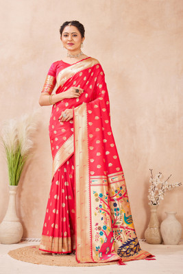 Heirlooms Woven Paithani Pure Silk Saree(Yellow)