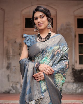 ALMAARI FASHION Digital Print Kanjivaram Pure Silk Saree(Grey)