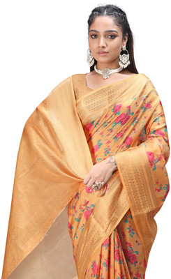 Rashmiwala Digital Print Floral Crepe Saree(Yellow)