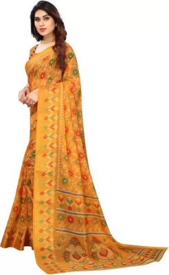 Laaksha Creation Self Design Patola Cotton Blend Saree(Yellow)