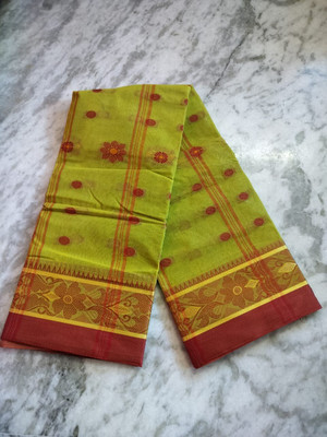 Dutta Self Design Tant Pure Cotton Saree(Green)