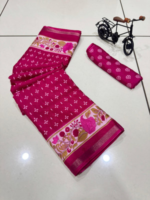 Vihan Fab Printed Kalamkari Mulmul Saree(Pink)
