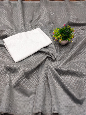 Vraj Textile Self Design Bollywood Organza Saree(Grey)