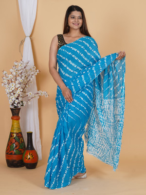 RAMNATH'S Printed, Color Block, Blocked Printed Daily Wear Pure Cotton Saree(Light Blue)
