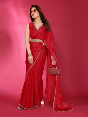velisya Embellished Bollywood Jimmy choo Saree(Red)