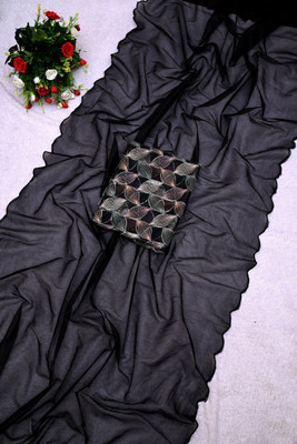 Julee Solid/Plain Bollywood Organza Saree(Black)