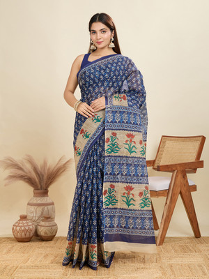SHANVIKA Printed Daily Wear Pure Cotton Saree(Blue)