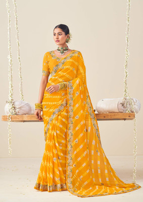 Laxmipati sarees Embroidered Saree with Attached Blouse Chiffon Saree(Yellow)