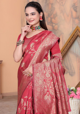 preyufashion Woven Banarasi Art Silk, Jacquard Saree(Red)