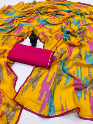 Kanooda Prints Printed Bollywood Georgette Saree(Mustard)