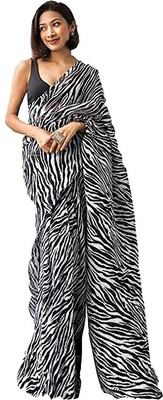 shiv textiles Self Design, Digital Print Bandhani Georgette Saree(Black, White)