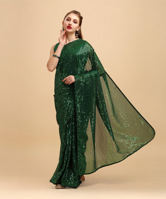 Bluebirdimpex Embellished Bollywood Georgette Saree(Green)