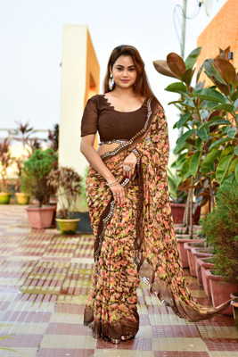 Moda Rapido Printed Bollywood Georgette Saree(Cream)