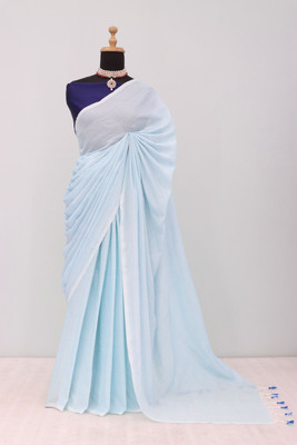 2211 THE FASHION HUB Solid/Plain Handloom Pure Cotton Saree(Light Blue)