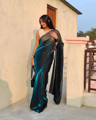 HouseOfCommon Solid/Plain Bollywood Lycra Blend Saree(Green)