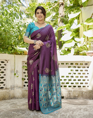 YASHIKA Woven Daily Wear Cotton Silk Saree(Purple)