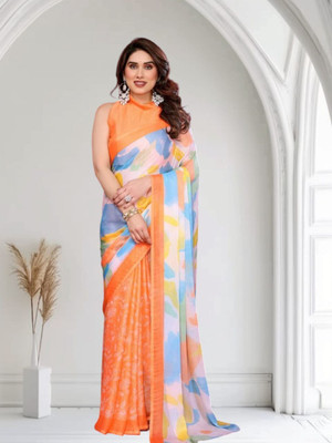 NOBILA ENTERPRISE Printed Bollywood Chiffon Saree(Orange)