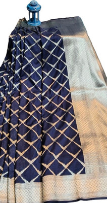 KASHIRATNAM Floral Print, Geometric Print Bollywood Mulmul Saree(Blue, Silver)