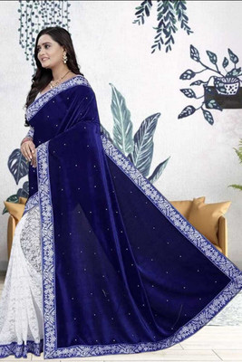 Freydis Self Design Banarasi Velvet Saree(Blue)