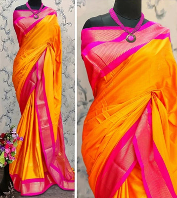 Paithni Woven Paithani Pure Silk Saree(Yellow)