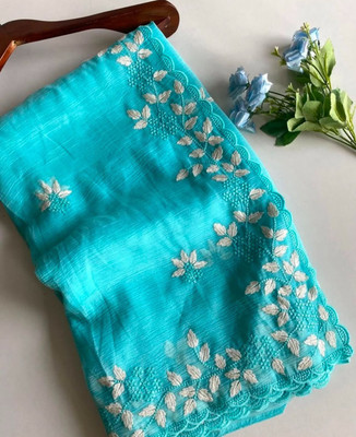 Elite Fashion Embroidered Bollywood Art Silk Saree(Blue)