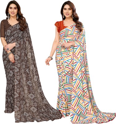 Anand Sarees Self Design, Printed Daily Wear Georgette Saree(Pack of 2, Brown, Multicolor)