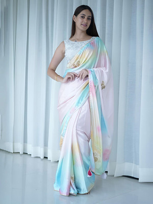 ANOUK Digital Print Chanderi Satin Saree(Multicolor)