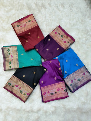 MJAfabric Woven Banarasi Art Silk Saree(Black)