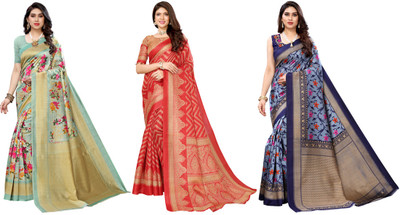 YASHIKA Printed Daily Wear Art Silk Saree(Pack of 3, Light Green, Red, Blue)