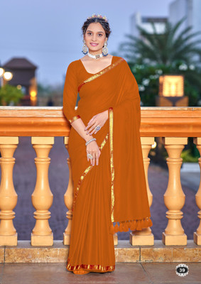 Divastri Solid/Plain Chanderi Cotton Blend Saree(Orange)