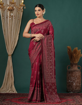 Samah Printed Daily Wear Silk Blend Saree(Maroon)