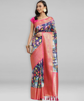 Divastri Digital Print Banarasi Art Silk Saree(Dark Blue)