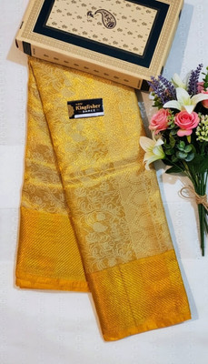 Satin Silk Woven, Self Design, Floral Print, Paisley Banarasi Handloom Satin Saree(Gold)