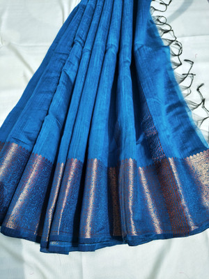 mynok Self Design, Woven, Paisley Banarasi Handloom Cotton Blend Saree(Blue)
