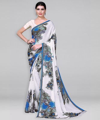 Divastri Solid/Plain Bollywood Georgette Saree(White)