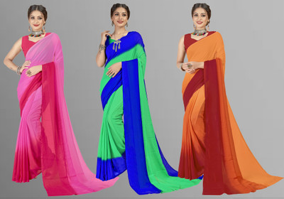 Anand Sarees Ombre, Striped Bollywood Georgette Saree(Pack of 3, Multicolor)
