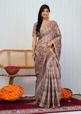 SHRIVAN FASHION Printed Bollywood Cotton Blend Saree(Multicolor)