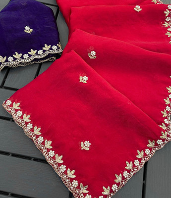 Tradivibe Embellished Bollywood Jimmy choo Saree(Red)