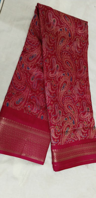 VYNTACREATIONS Printed Kota Doria Silk Blend Saree(Magenta)